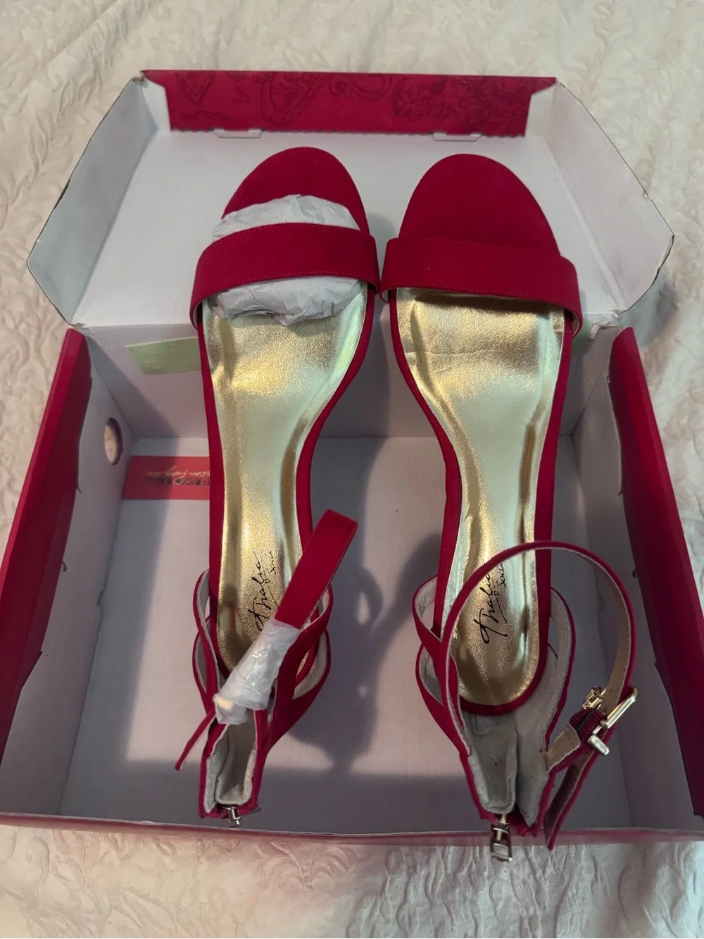 Thalia Sodi Red Sueded Ankle-Strap Wedge Sandals